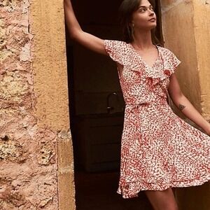 Free People French Quarter Wrap Mini Dress in Pop Combo Orange Womens Small